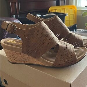 Skechers Tan Perforated Wedge Sandals